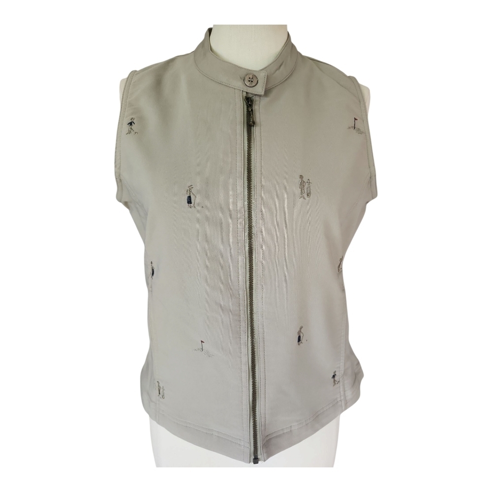 Line Up Light Gray Golf Embroidered Moto Vest | Zip Front Sleeveless | Size S